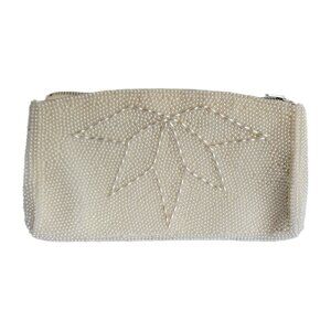 Beaded Clutch Evening Bag Purse Made in Japan Off White Faux Pearl Vintage Glam